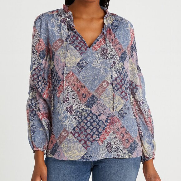 Nic + Zoe Multicolor Tie neck Long Sleeve Blouse Womens SIze X-Large - Picture 1 of 6